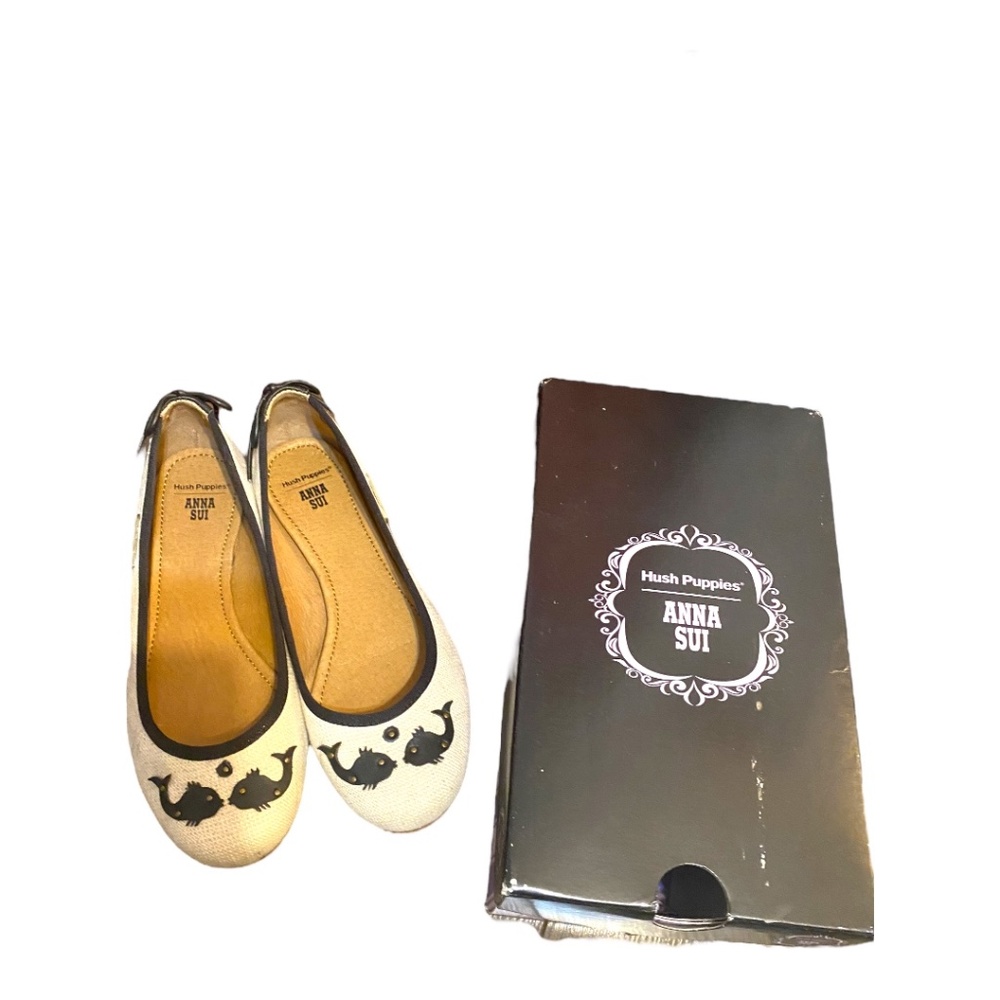 Anna Sui for Hushpuppy leather and canvas fish skimmer ballet flats